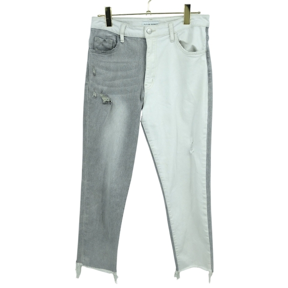 Flying Monkey 2 Tone Grey White Colorblock‎ Size 30 Jeans Women Cropped Raw Hem - Picture 1 of 9